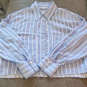 Zara Light Blue and White Striped Casual Shirt